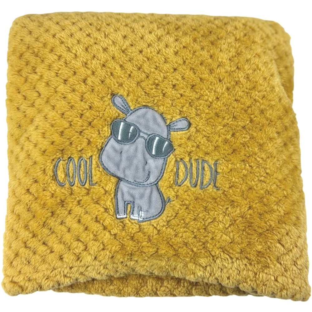 Little Joy Baby Golden Yellow Cool Dude‎ Hippo Blanket Textured 30x40 Lovey Soft